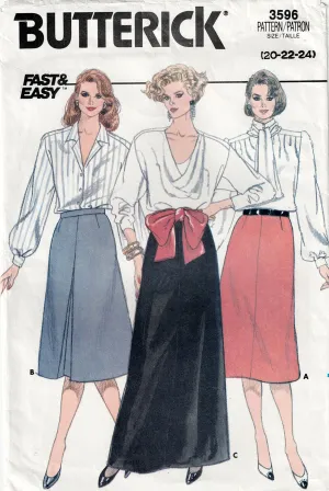 Butterick 3596 Womens Classic A Line Skirts 1980s Vintage Sewing Pattern Size 20 - 24 UNCUT Factory Folded