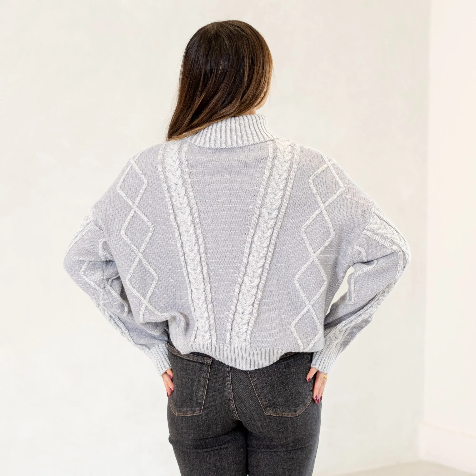 Cable-Knit Turtleneck Dropped Shoulder Sweater