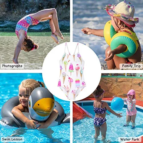 Cadocado Big Girls Cute One Piece Swimsuit Beach Sport Scoop Neck Bathing Suit Swimwear, Ice Cream,7Y