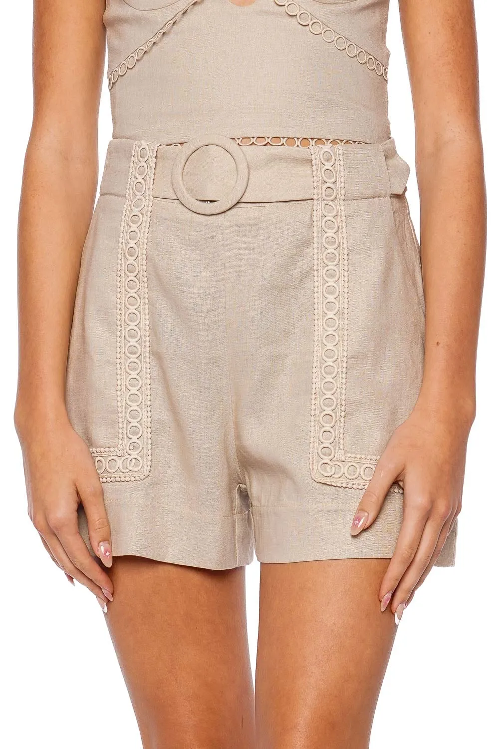 Candy Linen Crochet Belted Short
