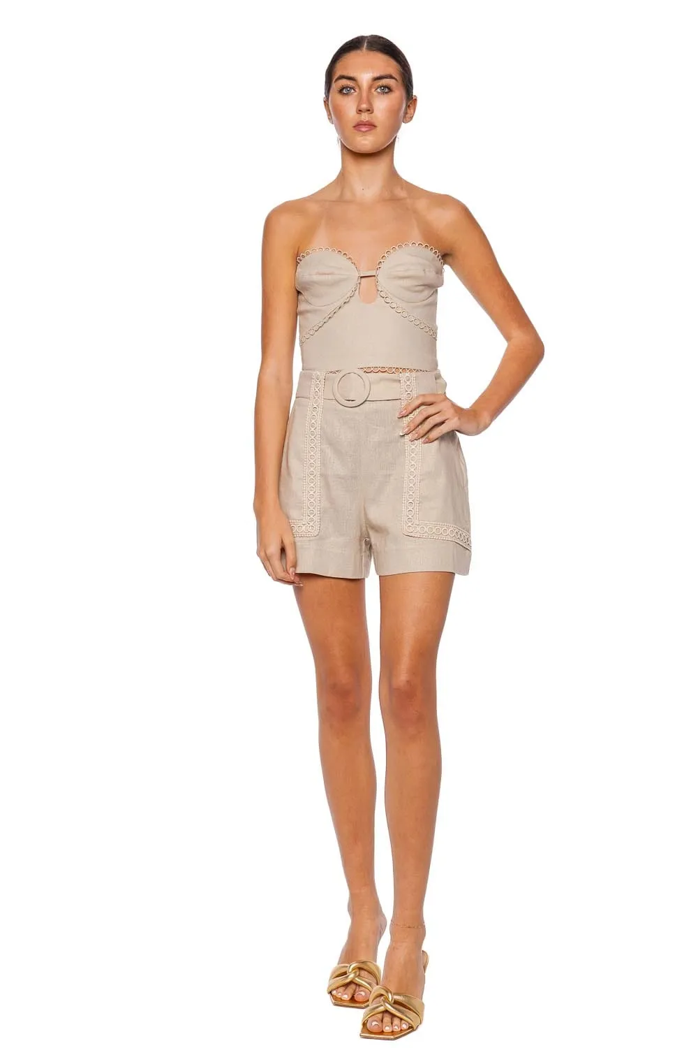 Candy Linen Crochet Belted Short