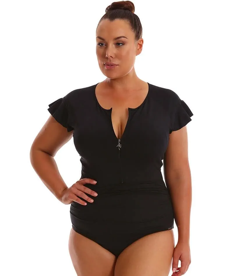 Capriosca Frill Zip One Piece - Black