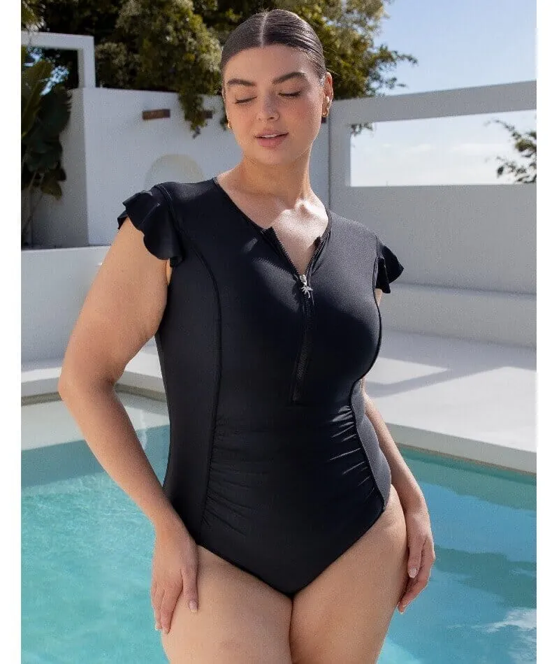 Capriosca Frill Zip One Piece - Black
