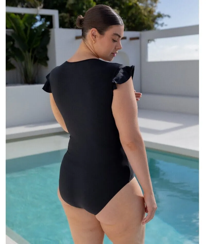 Capriosca Frill Zip One Piece - Black