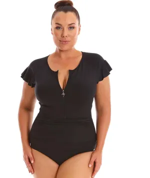 Capriosca Frill Zip One Piece - Black