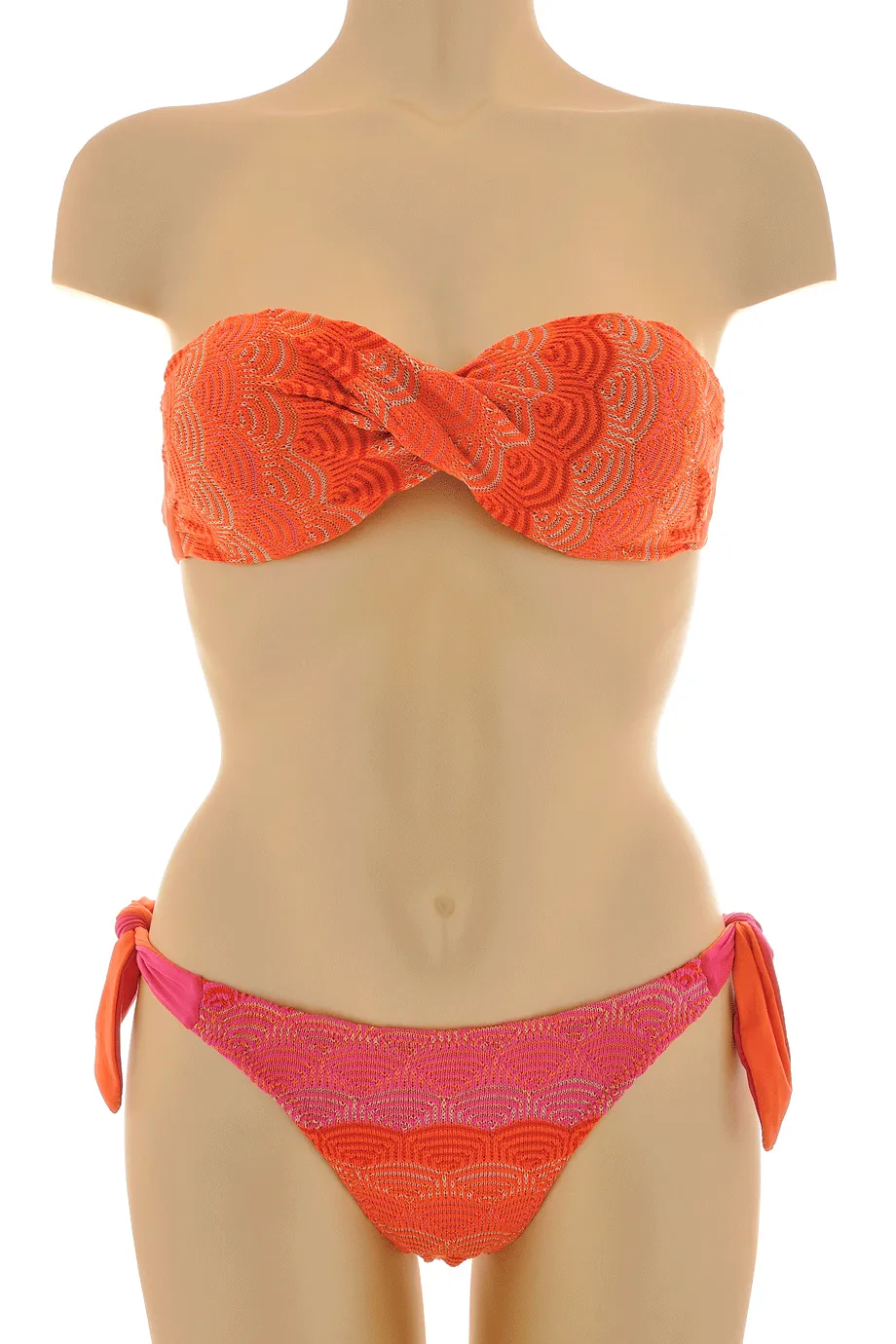 CECILIA PRADO NELI Fuchsia Coral Twisted Bandeau Bikini