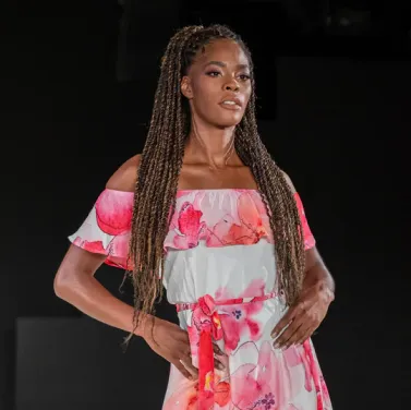 Cherry Blossom Off Shoulder Chiffon Dress