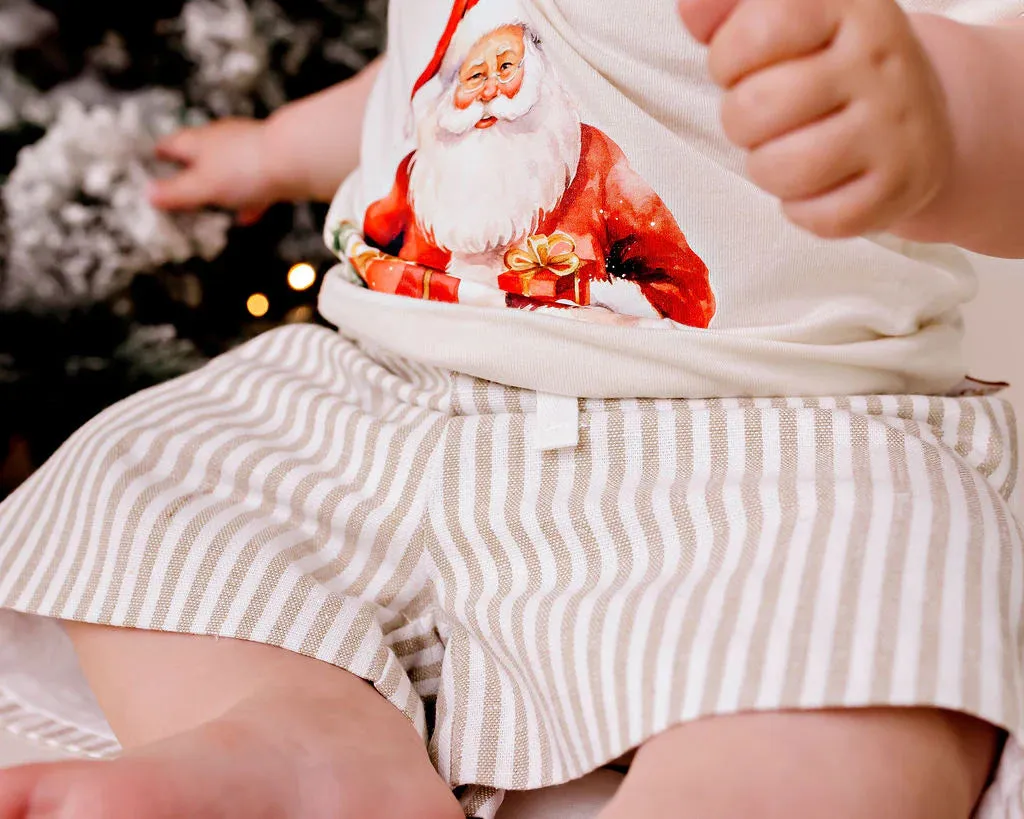 CHILD OF MINE PURE LINEN POCKET SHORTS  - OAK STRIPE