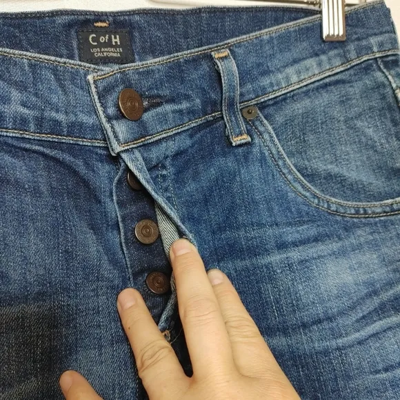 Citizens of Humanity Button Fly Cut Off Denim Shorts 26 Skyler Short Blue Ridge
