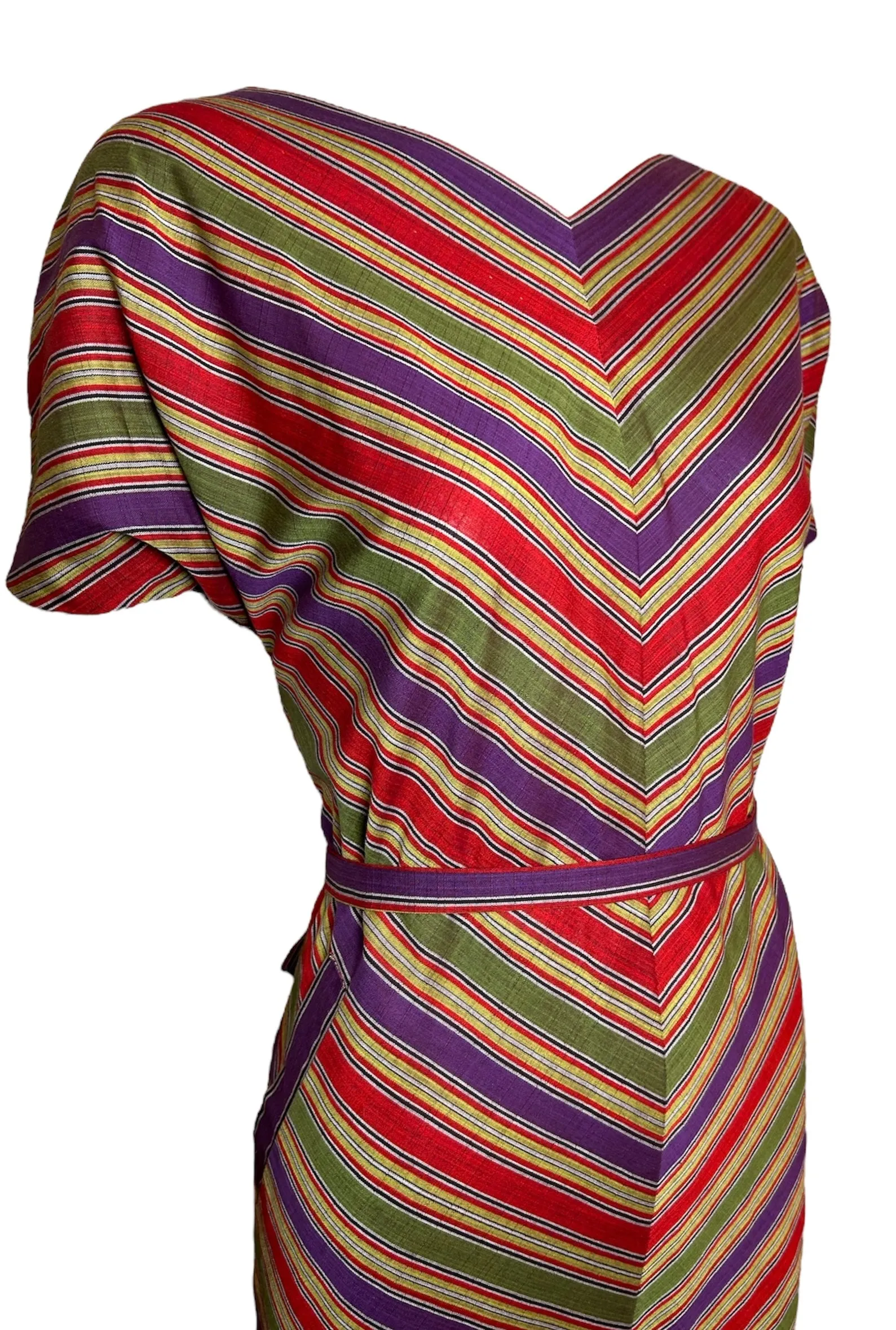 Claire McCardell 1940s Cotton Chevron Point Dress with Belt and Pockets