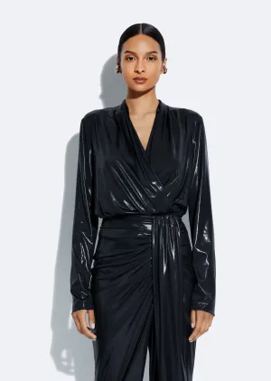 Coated Jersey Wrap Top