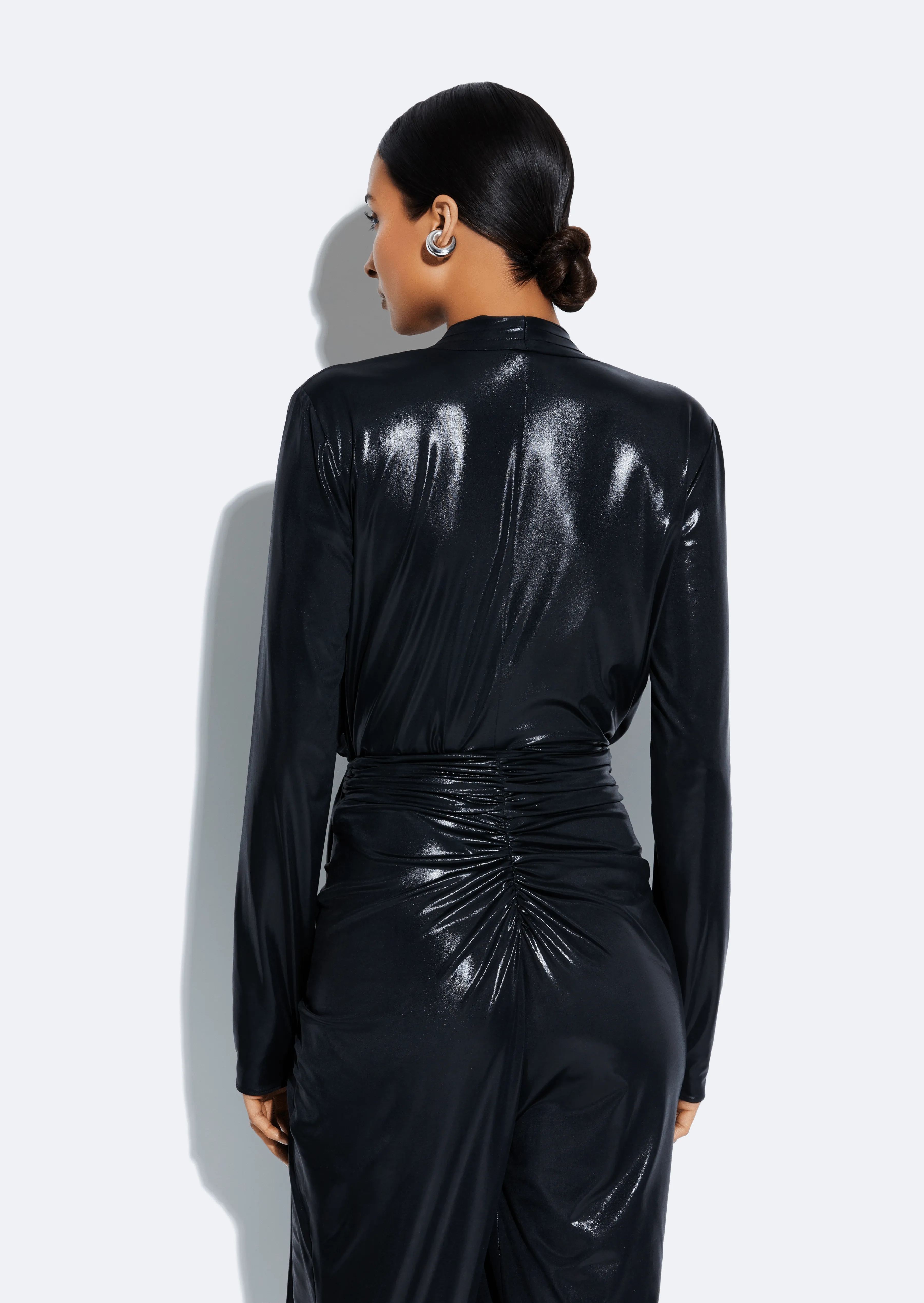 Coated Jersey Wrap Top