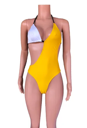 Colorblock high cut swimsuit