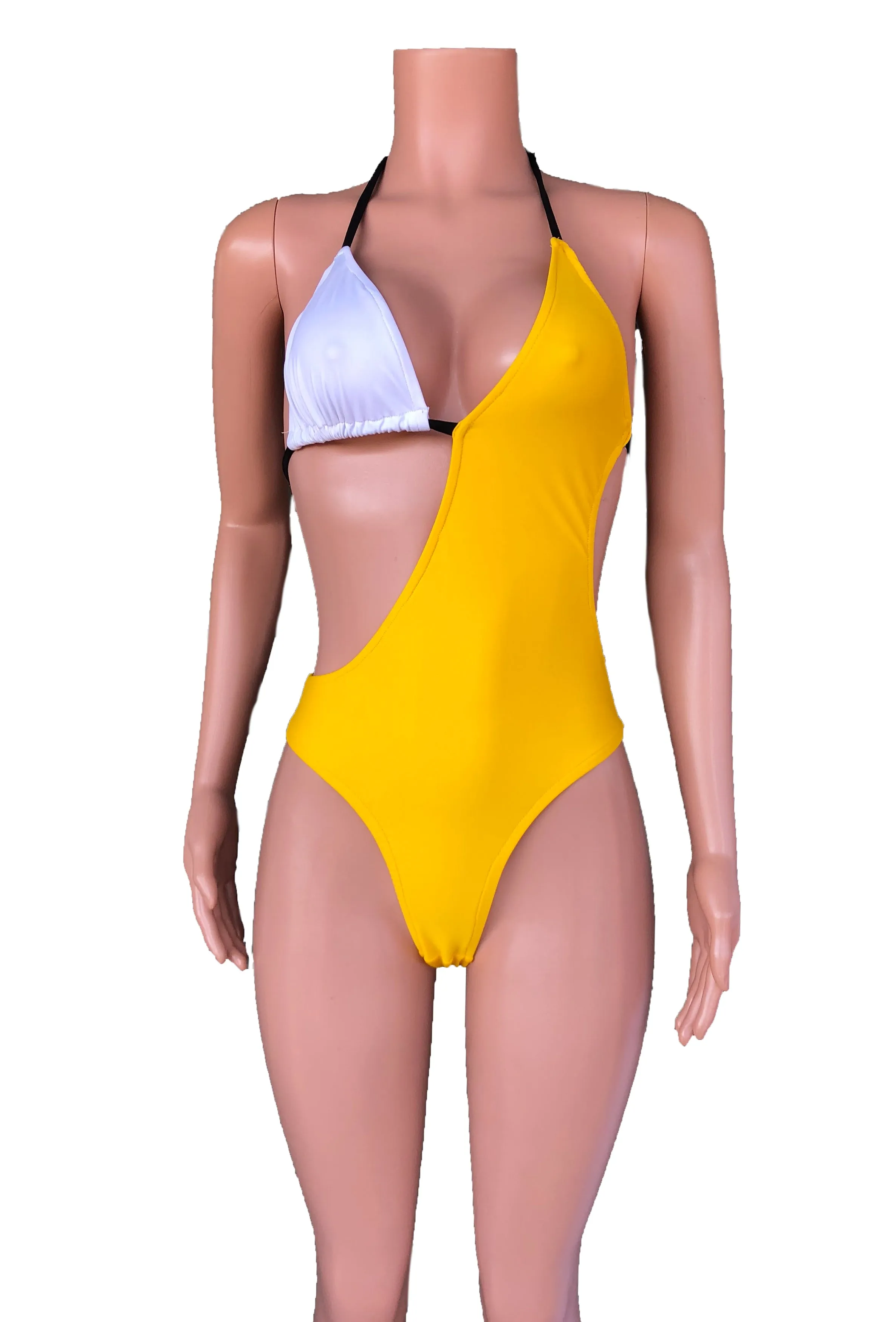 Colorblock high cut swimsuit