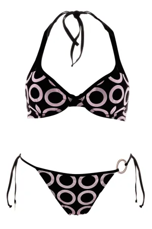 COTTON CLUB PINK RINGS Black Halter Bikini