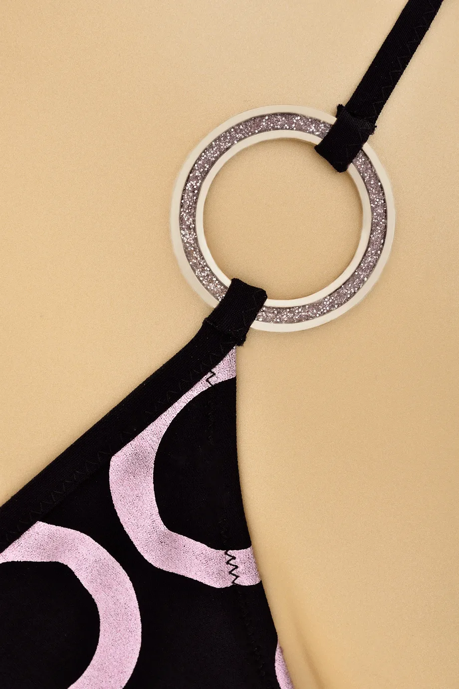 COTTON CLUB PINK RINGS Black Halter Bikini
