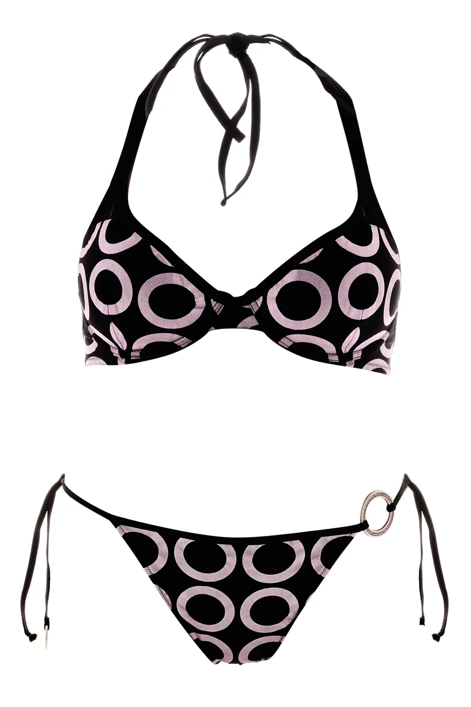 COTTON CLUB PINK RINGS Black Halter Bikini