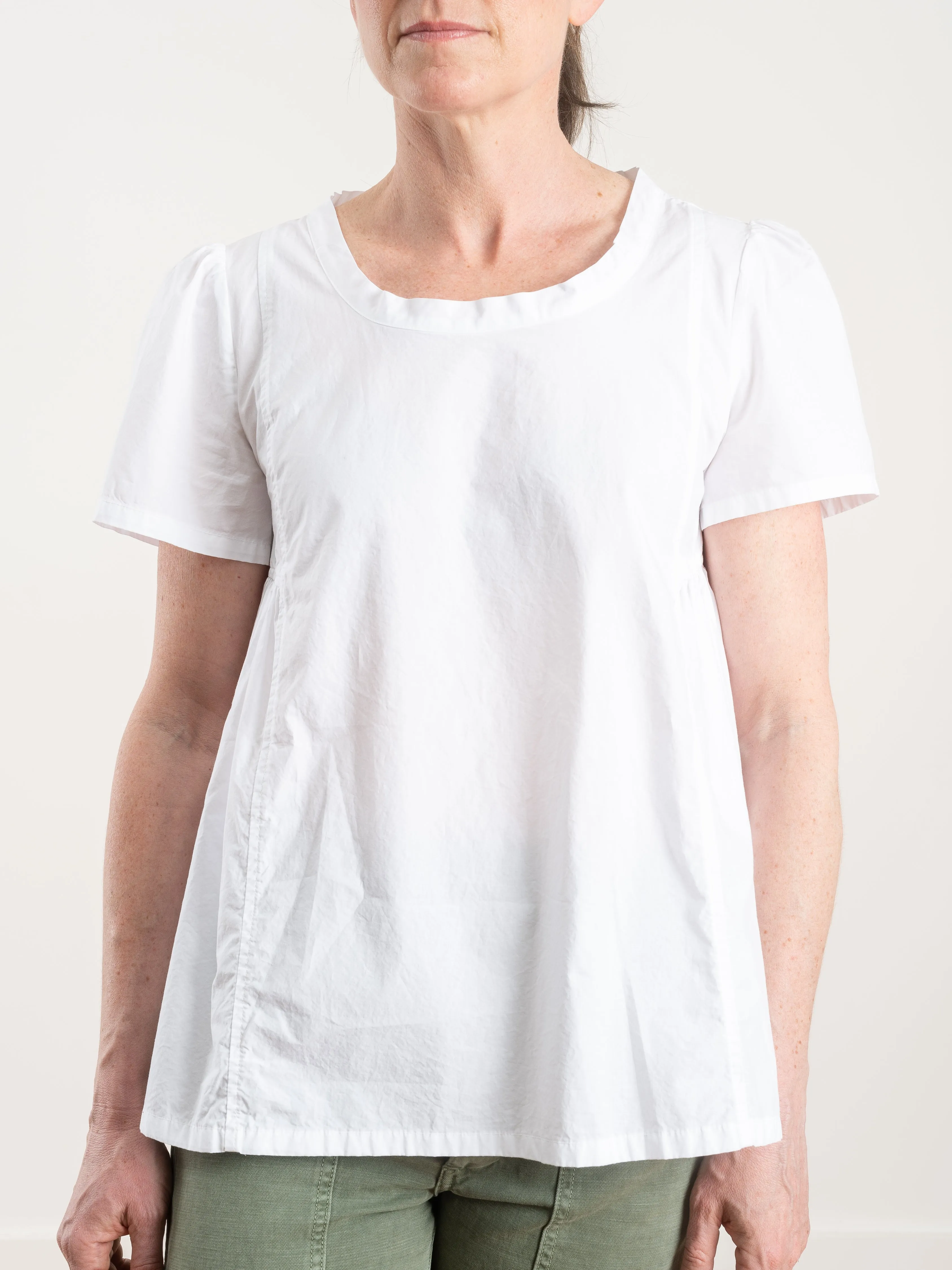 cotton poplin side pleated top - white