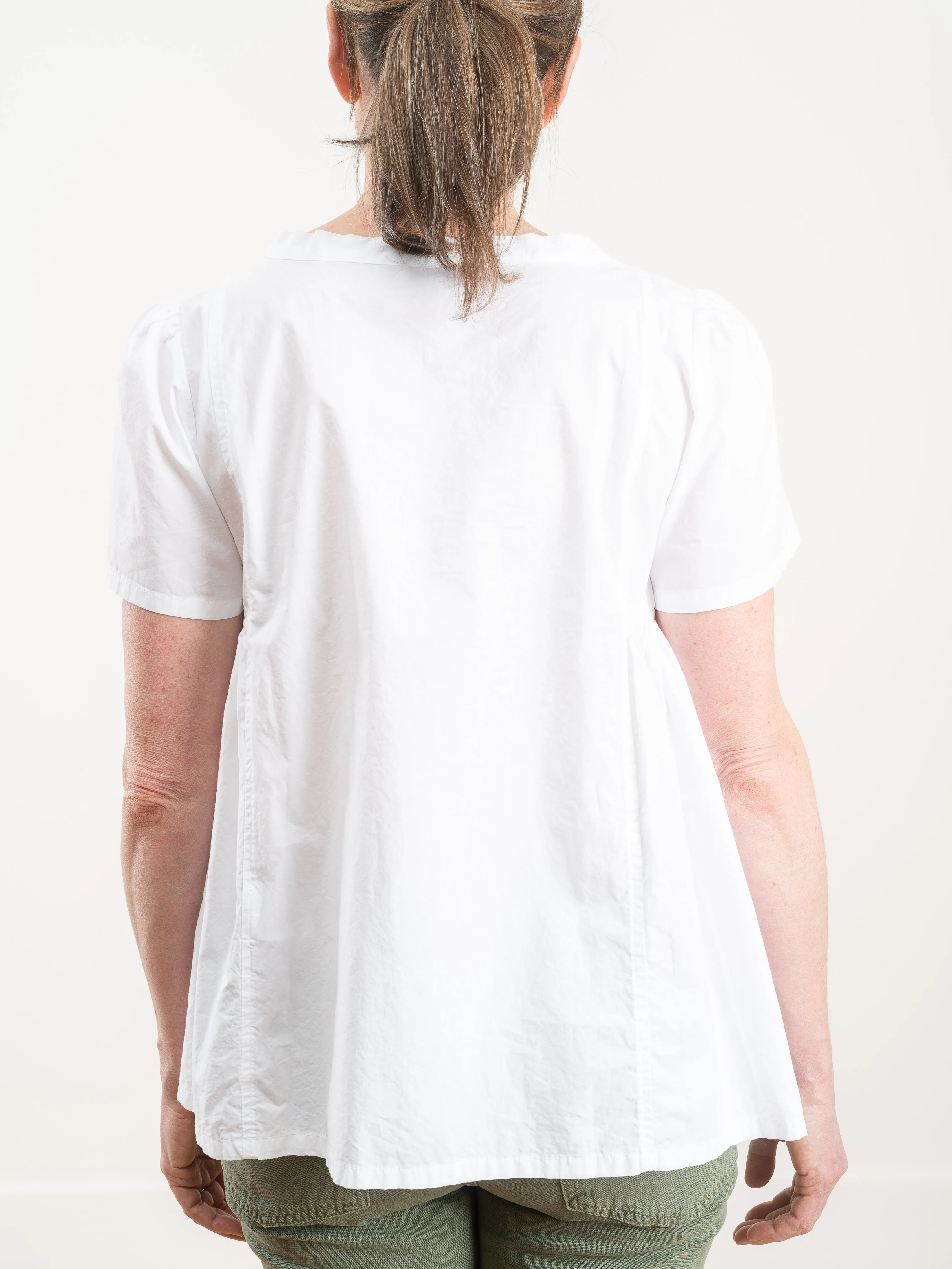 cotton poplin side pleated top - white