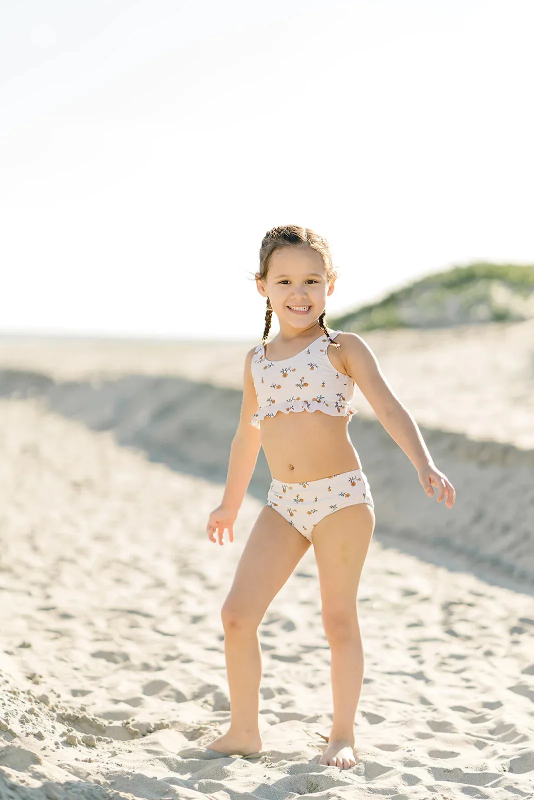 Cream Floral Bikini Set with Ruffle Top