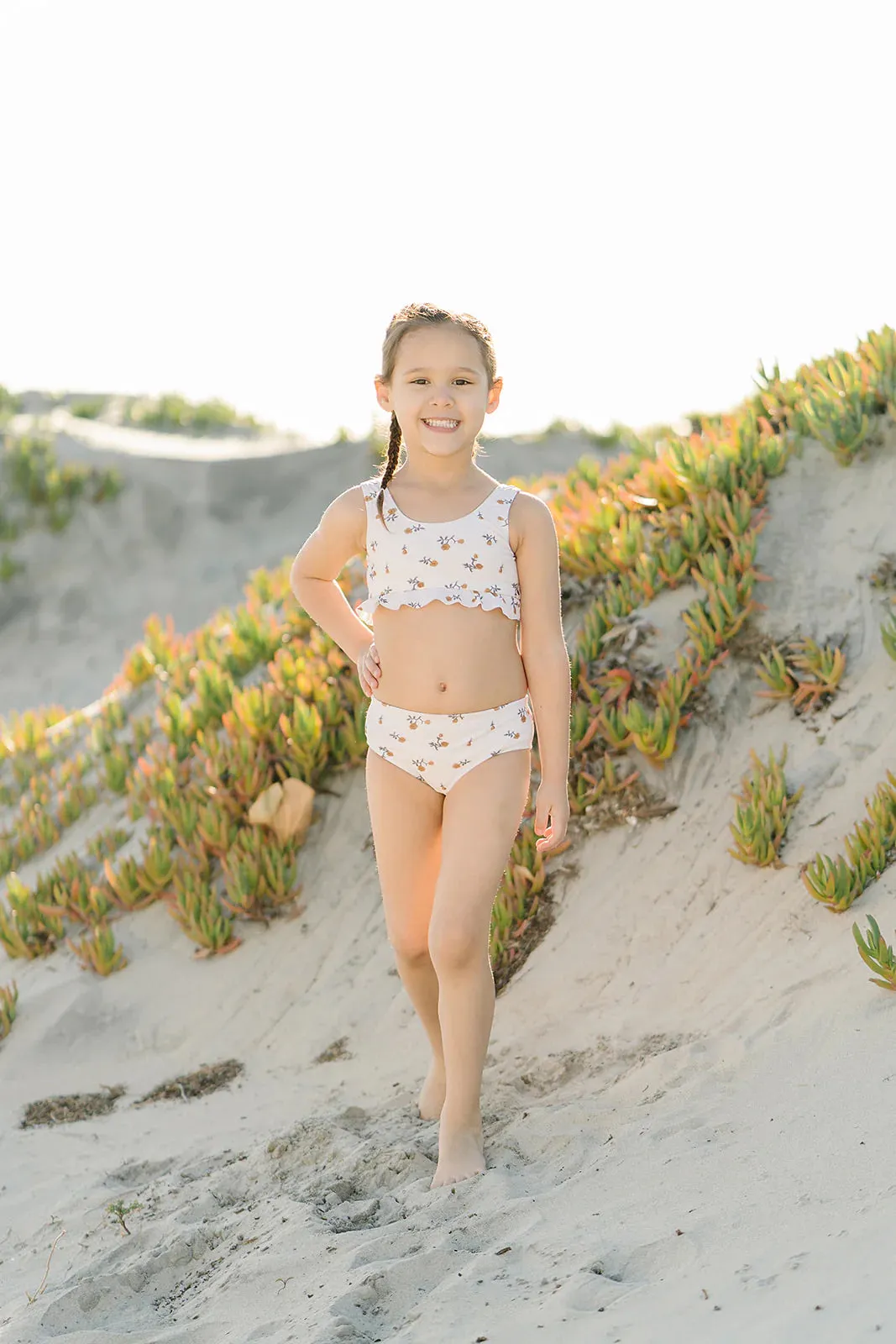 Cream Floral Bikini Set with Ruffle Top