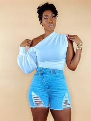 CRISS CROSS DENIM SHORTS