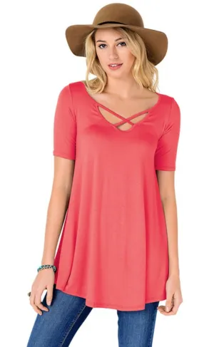 Criss Cross Tunic Top - Fusion Rose