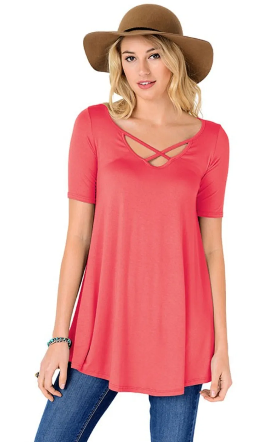 Criss Cross Tunic Top - Fusion Rose
