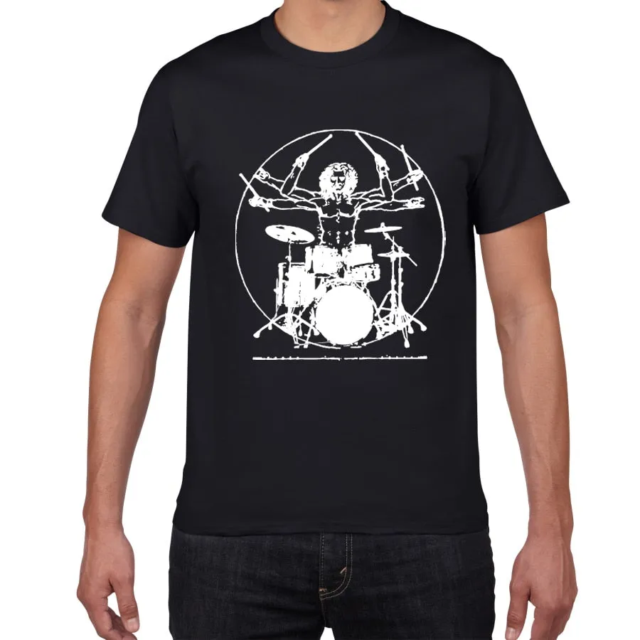 Da Vinci Drums T Shirt Men Cotton Vintage Graphic Music Novelty Streetwear SJA