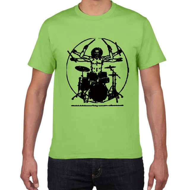 Da Vinci Drums T Shirt Men Cotton Vintage Graphic Music Novelty Streetwear SJA
