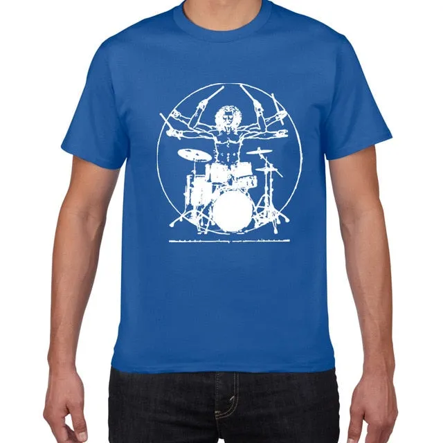 Da Vinci Drums T Shirt Men Cotton Vintage Graphic Music Novelty Streetwear SJA