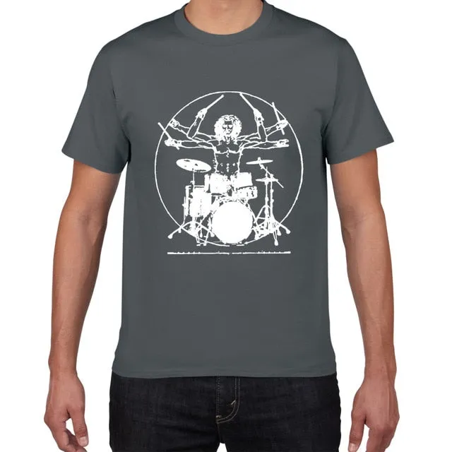 Da Vinci Drums T Shirt Men Cotton Vintage Graphic Music Novelty Streetwear SJA