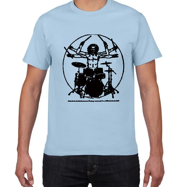 Da Vinci Drums T Shirt Men Cotton Vintage Graphic Music Novelty Streetwear SJA
