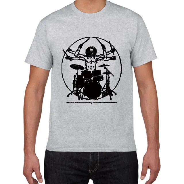 Da Vinci Drums T Shirt Men Cotton Vintage Graphic Music Novelty Streetwear SJA