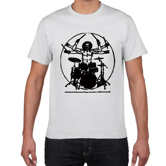 Da Vinci Drums T Shirt Men Cotton Vintage Graphic Music Novelty Streetwear SJA