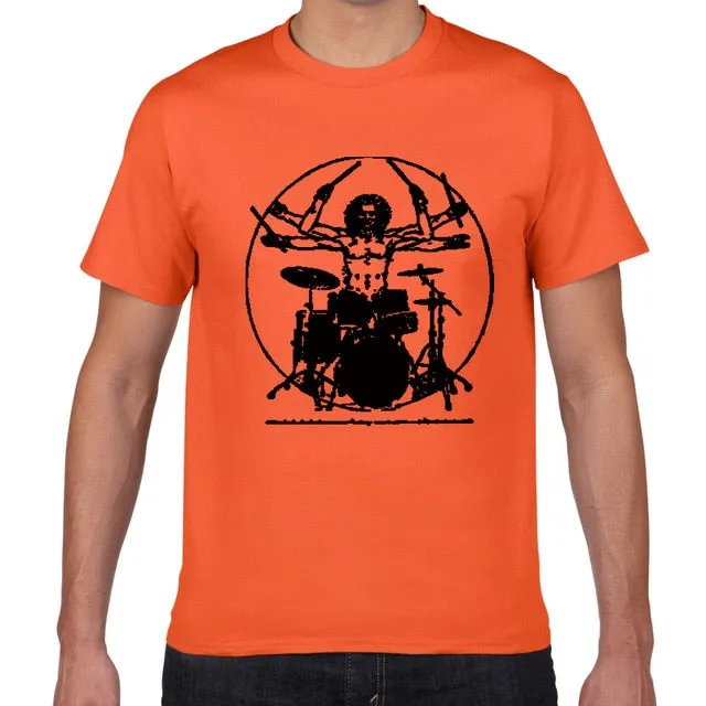 Da Vinci Drums T Shirt Men Cotton Vintage Graphic Music Novelty Streetwear SJA