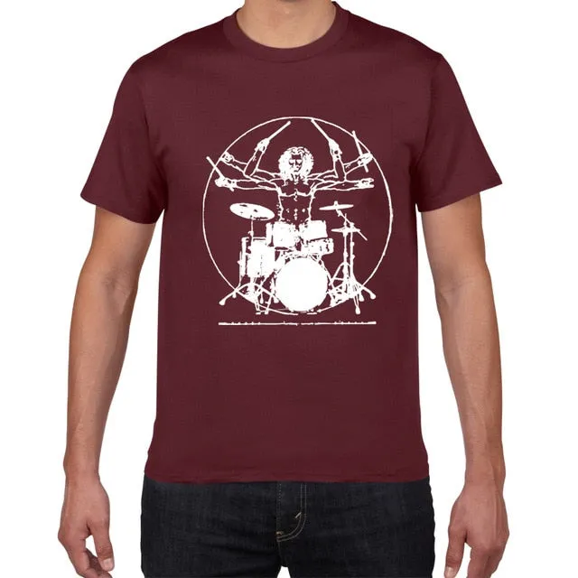 Da Vinci Drums T Shirt Men Cotton Vintage Graphic Music Novelty Streetwear SJA