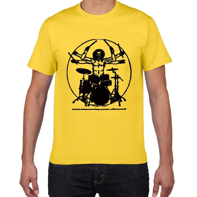Da Vinci Drums T Shirt Men Cotton Vintage Graphic Music Novelty Streetwear SJA