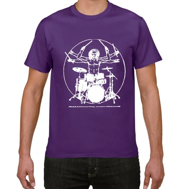 Da Vinci Drums T Shirt Men Cotton Vintage Graphic Music Novelty Streetwear SJA