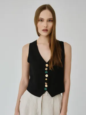 Daphne Linen Waistcoat in Black