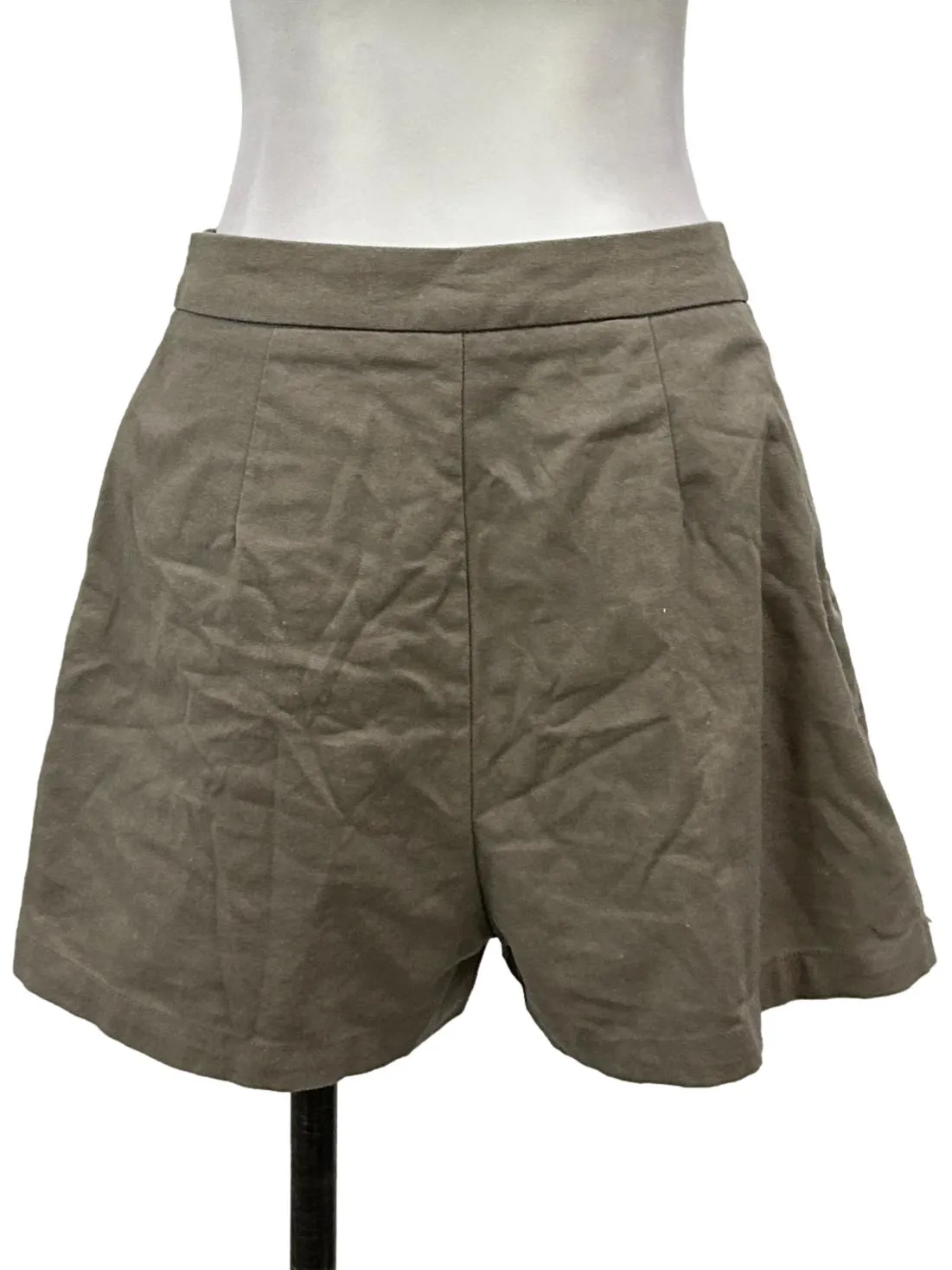 Dark Brown Linen Shorts With Extended Waistband