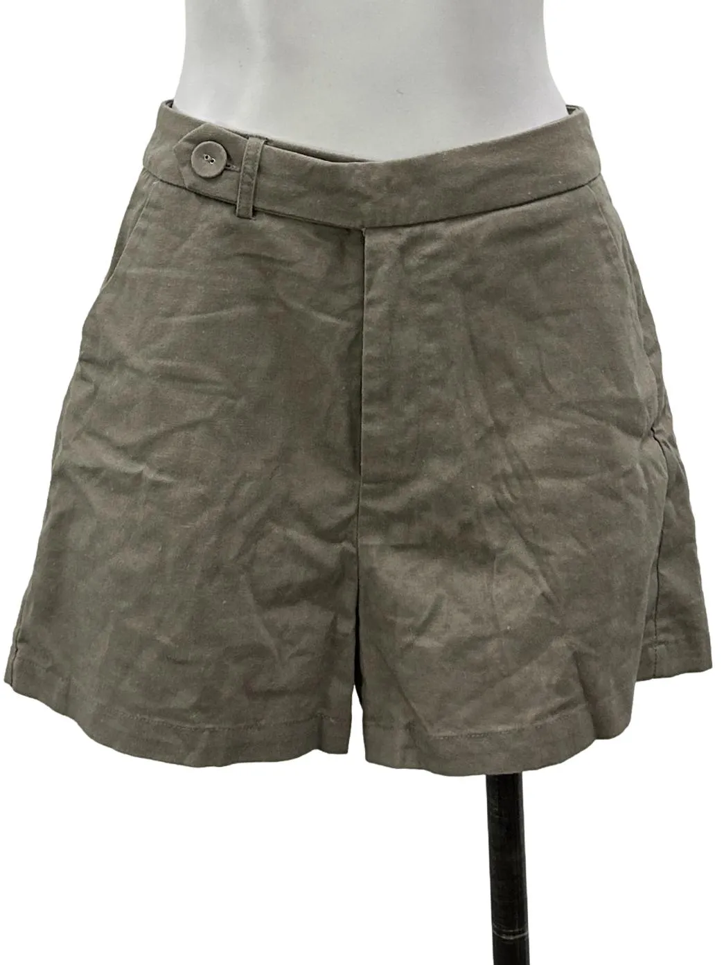 Dark Brown Linen Shorts With Extended Waistband
