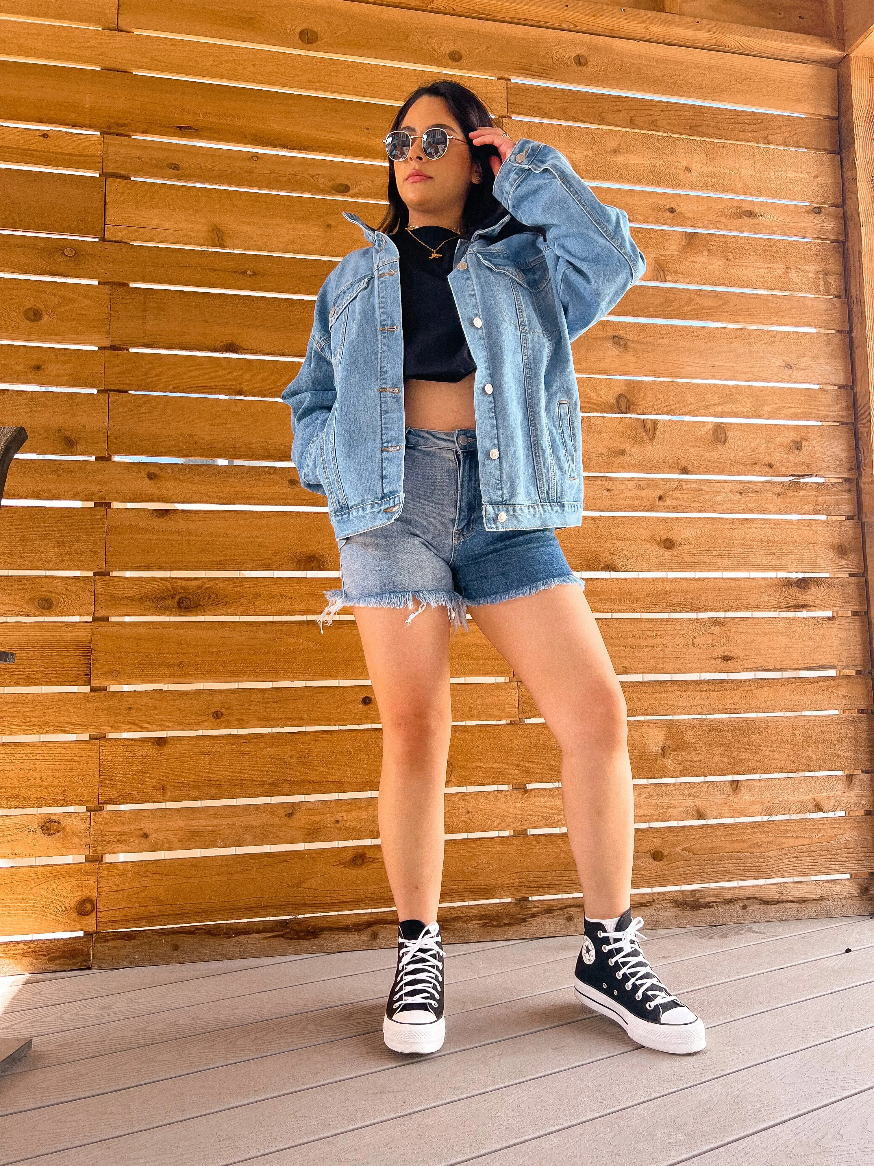 day off two toned denim shorts