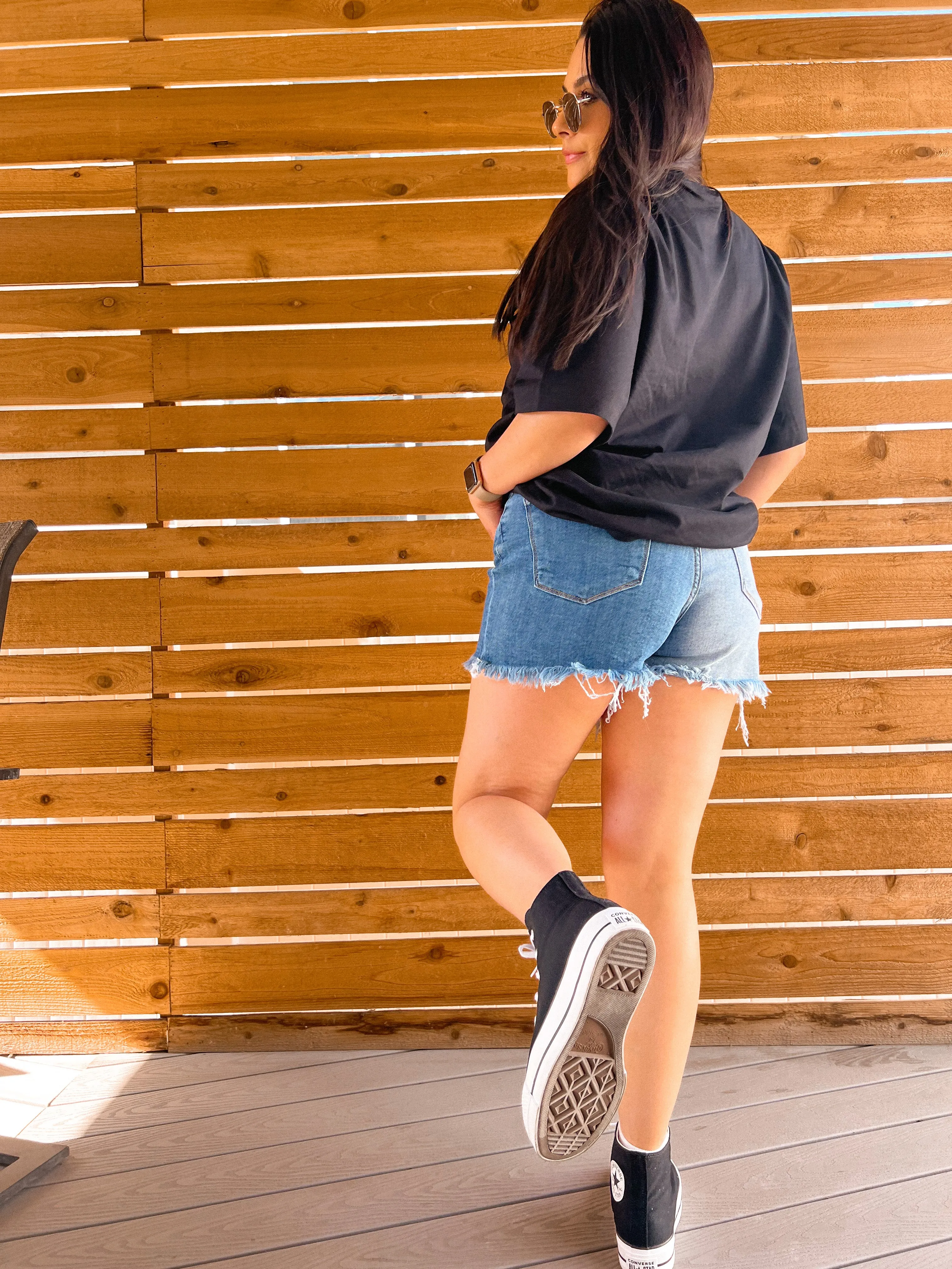 day off two toned denim shorts