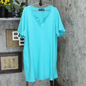 Denim & Co. Beach French Terry A-Line Cover-Up Dress Bright Aqua 2X