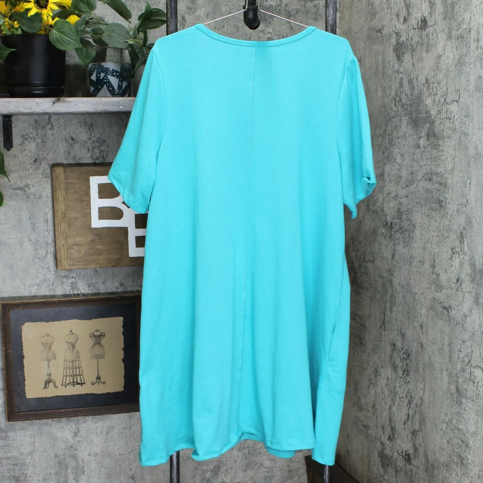 Denim & Co. Beach French Terry A-Line Cover-Up Dress Bright Aqua 2X