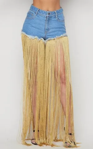 Denim Fringe Twirl Shorts