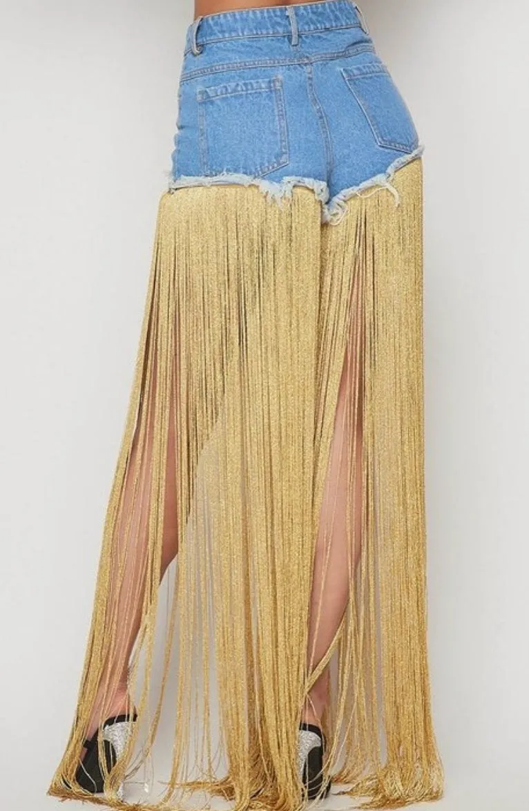 Denim Fringe Twirl Shorts