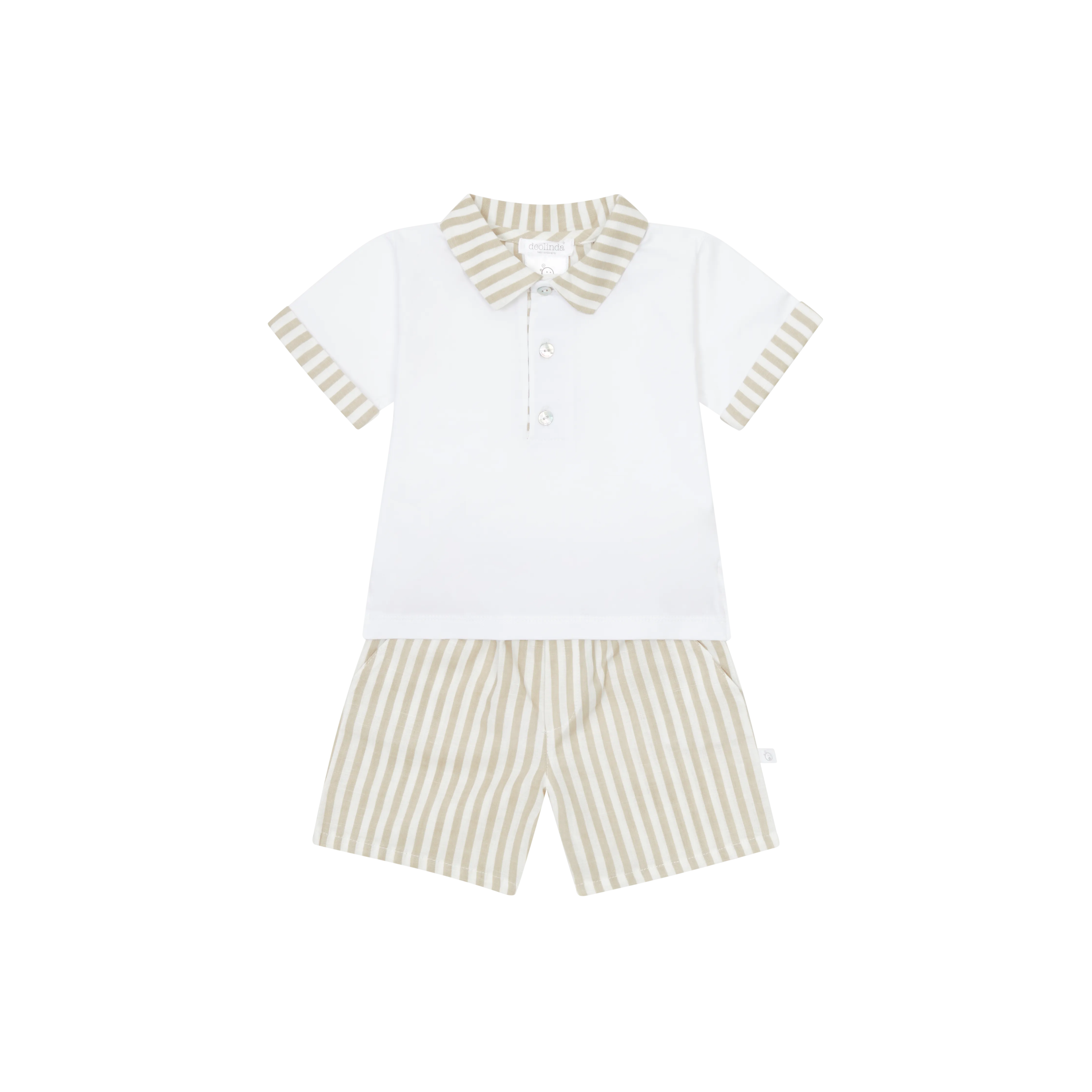 Deolinda 25819 Espresso Polo Shirt and Stripe Shorts In Stock Now