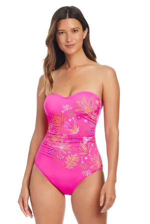 Desert Bloom Shirred Bandeau One Piece Swimsuit